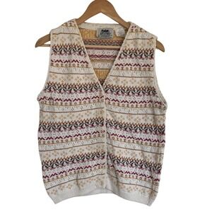 Vintage Northern Reflections Womens Knit Sweater Vest Size Small Cream Cabin